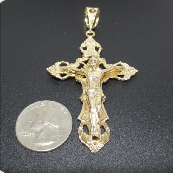 HUGE Religious 14K YELLOW GOLD LARGE LORD JESUS CHRIST CROSS - Picture 3 of 8